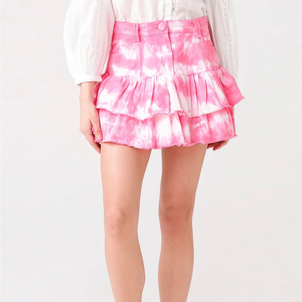NWT LoveShackFancy Womens Landen Mini Skirt HIBISCUS HAND DYE